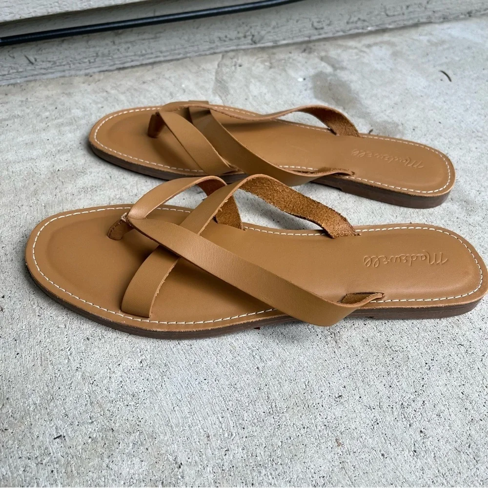 New Madewell The Boardwalk Thong Leather Flip Flop Neutral Minimalist Size 9